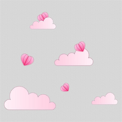 粉色云朵上的情人节爱心剪纸 粉色云朵上的情人节爱心剪纸