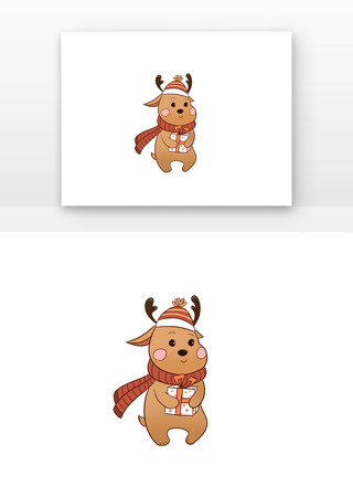 手绘卡通戴着圣诞帽的可爱小麋鹿元素 手绘卡通戴着圣诞帽的可爱小麋鹿元素