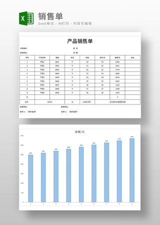 产品通用销售单模板