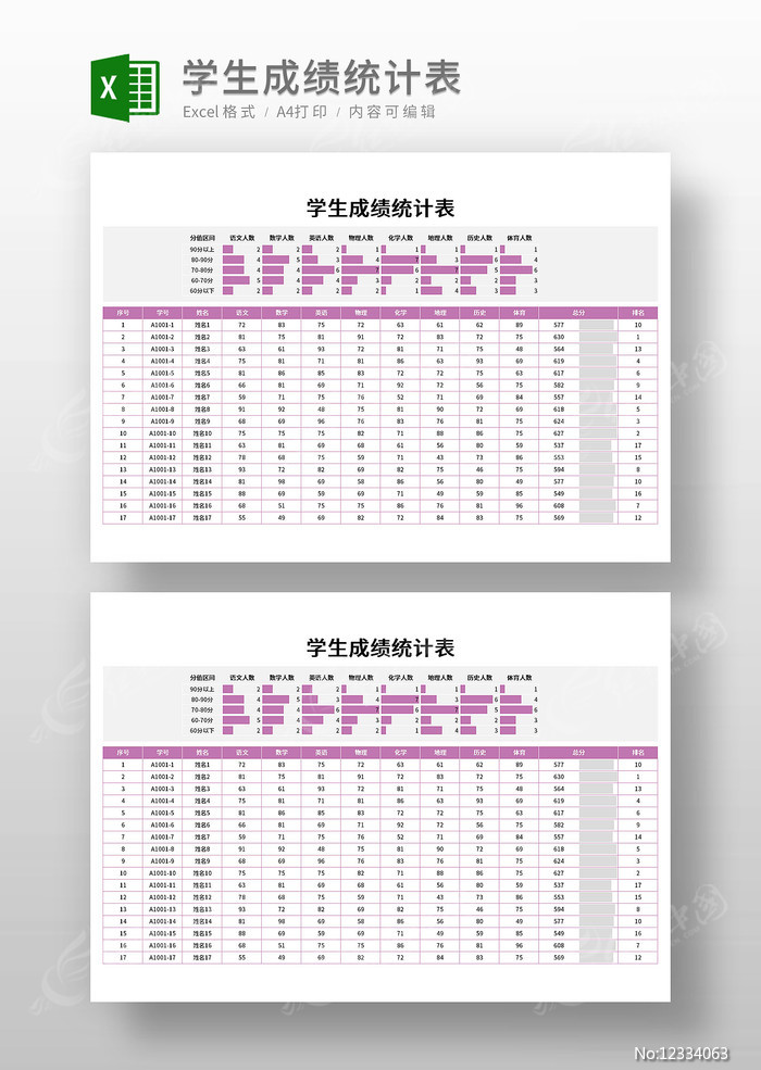 学生成绩统计表模板