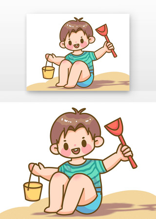 假日男孩在沙滩上玩沙子 假日男孩在沙滩上玩沙子