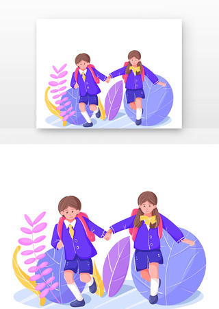 手绘卡通人物开学季奔跑