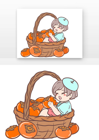 霜降儿童男孩在柿子筐里 霜降儿童男孩在柿子筐里