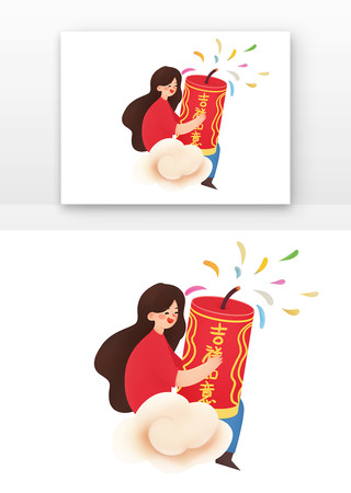 鞭炮女孩新年元素 鞭炮女孩新年元素