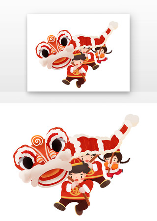 舞狮儿童新年元素 舞狮儿童新年元素