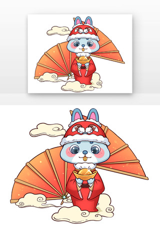 春节手绘国潮兔年兔子 春节手绘国潮兔年兔子