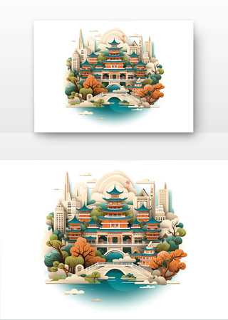 ����ŵ佨����ֽ���廭Ԫ�� PNG