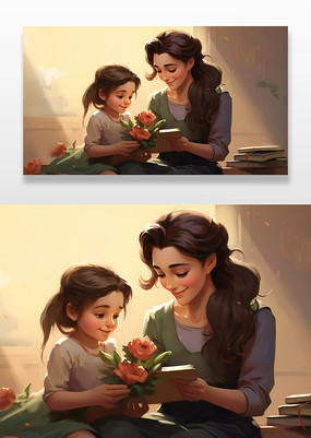 母亲和女儿看种植花朵书籍