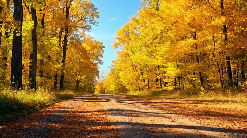 秋天落叶道路交通 秋天落叶道路交通