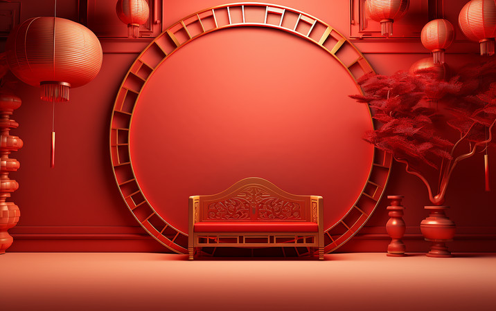 红色新年展示台电商展示台素材 红色新年展示台电商展示台素材