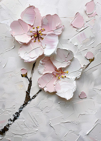 粉色花朵油画装饰画AI图