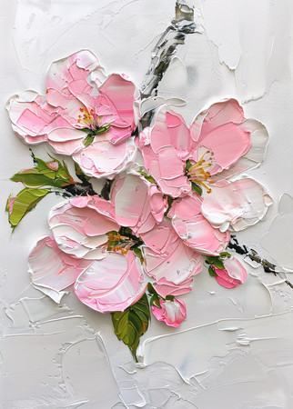 粉色花朵油画装饰画挂画