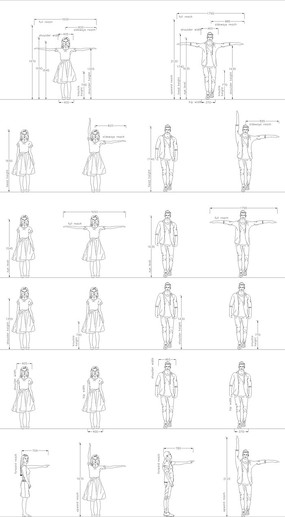 站立人物人体工程学CAD图库