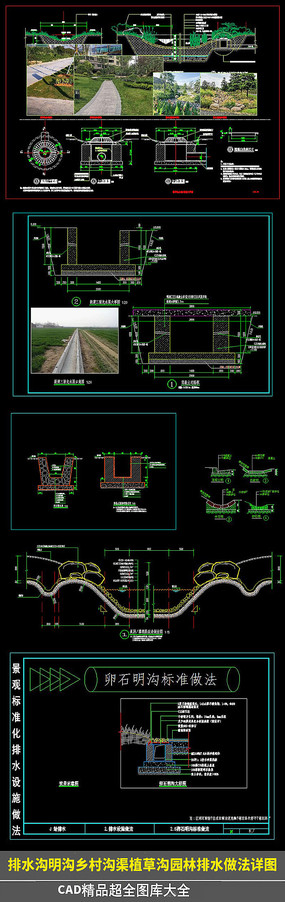 排水沟明沟乡村沟渠植草沟园林排水做法详图