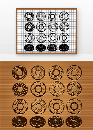 圆形食物甜甜圈图案黑白矢量雕刻纹身素材图
