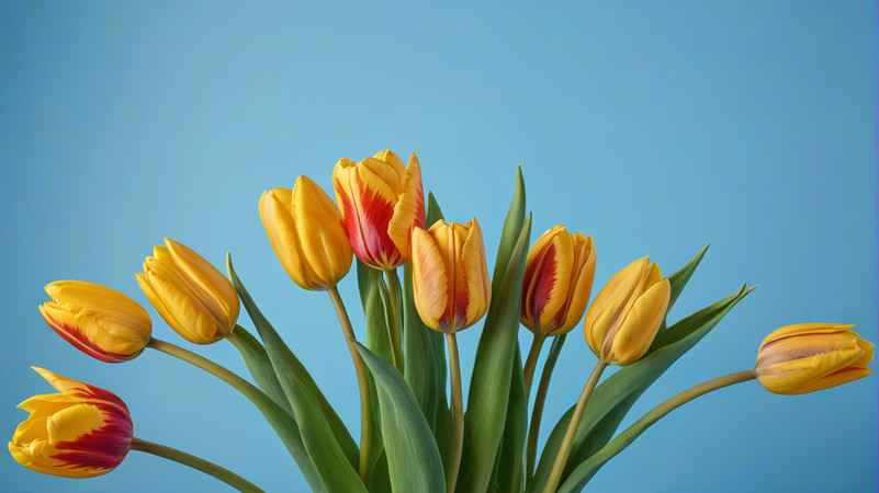 蓝色背景郁金香图片 蓝色背景郁金香图片