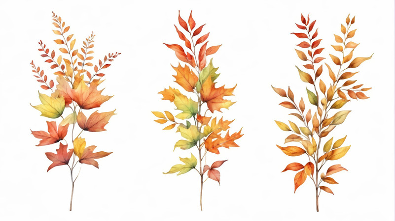 һ��ˮ�ʻ��ܻ�����Ҷ������ɫ����ͼƬ PNG