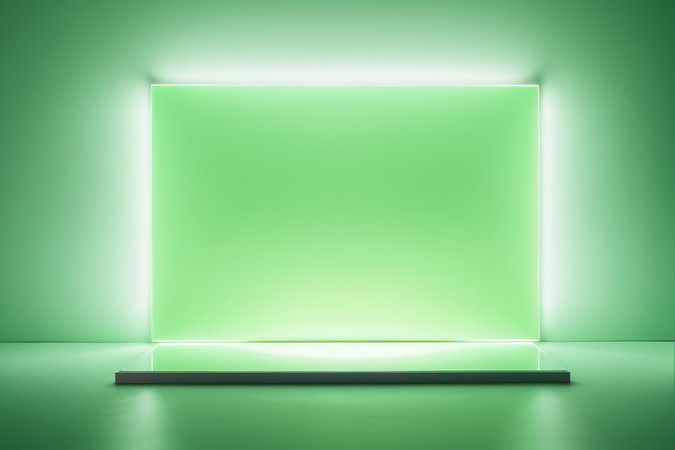 白色地板房间里绿灯的特写高清背景图片 白色地板房间里绿灯的特写高清背景图片