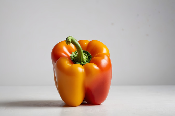 桌子上着一个红黄甜椒图片 桌子上着一个红黄甜椒图片
