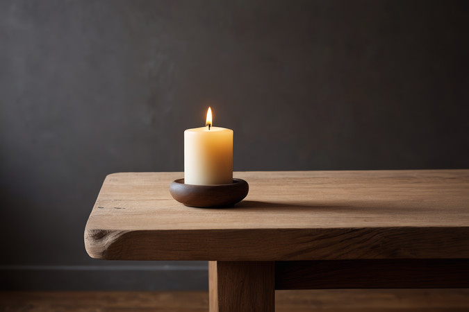 桌子上放着一支蜡烛图片 桌子上放着一支蜡烛图片