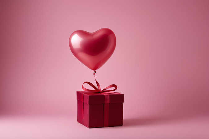 一个红爱心的气球从一个红盒子里漂浮图片 一个红爱心的气球从一个红盒子里漂浮图片