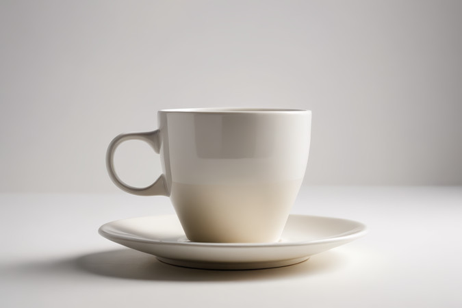 白色的桌子上有一个白色的杯子和碟子图片 白色的桌子上有一个白色的杯子和碟子图片