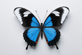 蝴蝶特写翅膀是蓝色和黑色图片