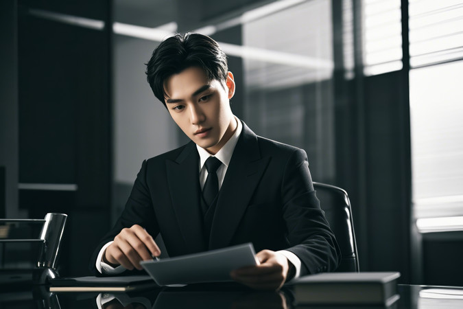 亚洲男子穿着西装坐在桌子旁拿着笔记本电脑 亚洲男子穿着西装坐在桌子旁拿着笔记本电脑