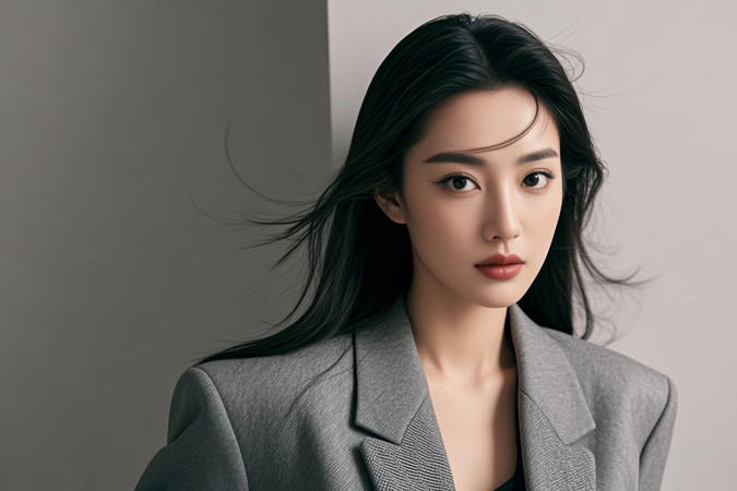 穿着灰色西装的妇女摆出姿势拍照高清图片 穿着灰色西装的妇女摆出姿势拍照高清图片