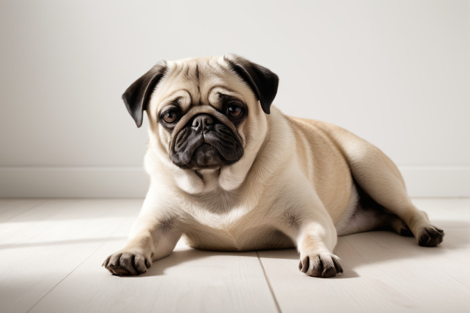 地板上躺着一只哈巴狗高清图片 地板上躺着一只哈巴狗高清图片