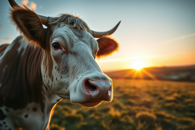 日落时分一头牛站在田野里高清图片 日落时分一头牛站在田野里高清图片