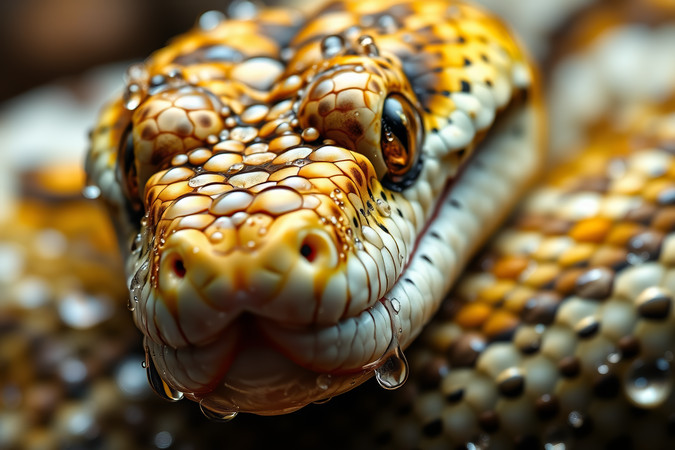 一个蛇头特写有很多水滴高清图片 一个蛇头特写有很多水滴高清图片