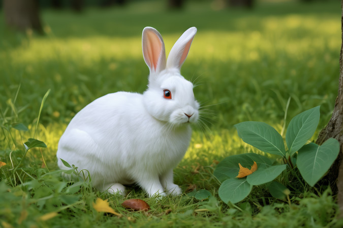 一棵树旁的草丛里坐着一只白兔高清图片 一棵树旁的草丛里坐着一只白兔高清图片