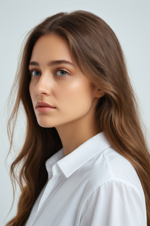 一位留着白衬衫的长发的女人特写高清图片 一位留着白衬衫的长发的女人特写高清图片