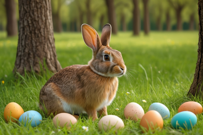 草丛中坐着一只兔子前面放着鸡蛋高清图片 草丛中坐着一只兔子前面放着鸡蛋高清图片