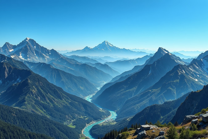 山脉一条河流穿过天空蔚蓝高清风景风光图片 山脉一条河流穿过天空蔚蓝高清风景风光图片