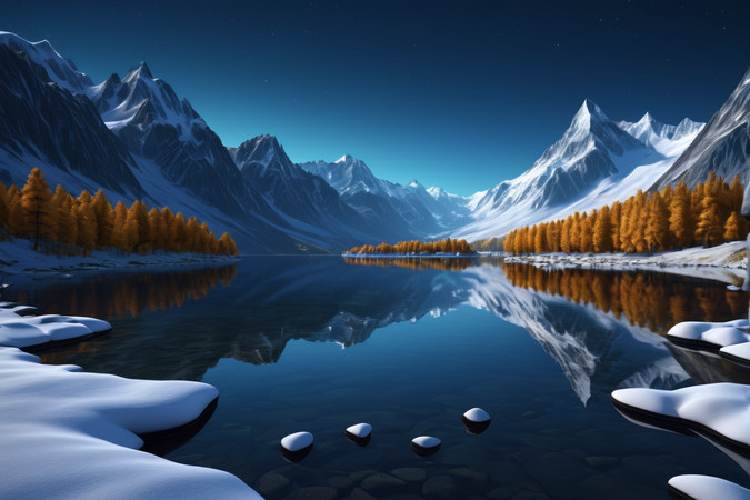 ѩɽ��ӳ�ں��е�������ѩ����羰���ͼƬ