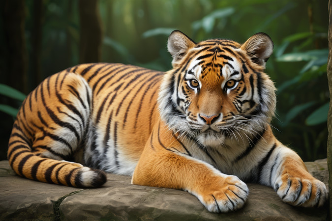 一只老虎躺在岩石上高清图片 一只老虎躺在岩石上高清图片