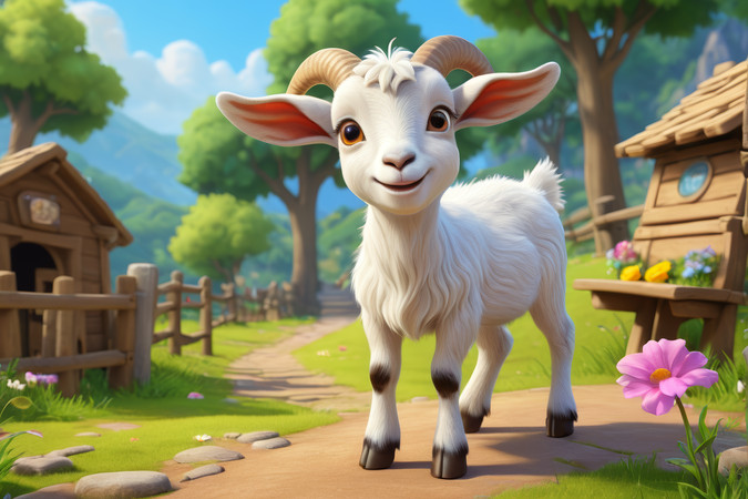 一只山羊站在栅栏附近的草地上高清图片 一只山羊站在栅栏附近的草地上高清图片