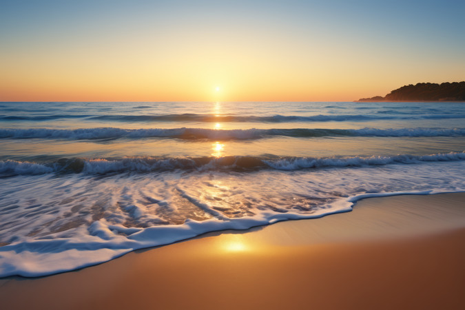 海滩海浪和日落的景色高清风景 海滩海浪和日落的景色高清风景