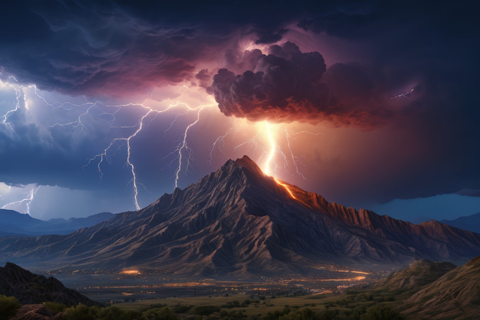 闪电击中一座山天上有闪电云风景风光图片 闪电击中一座山天上有闪电云风景风光图片