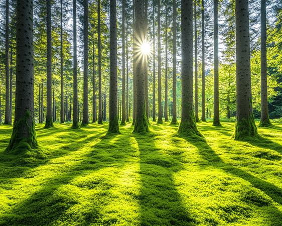 阳光穿透森林苔藓地毯上的光斑 阳光穿透森林苔藓地毯上的光斑