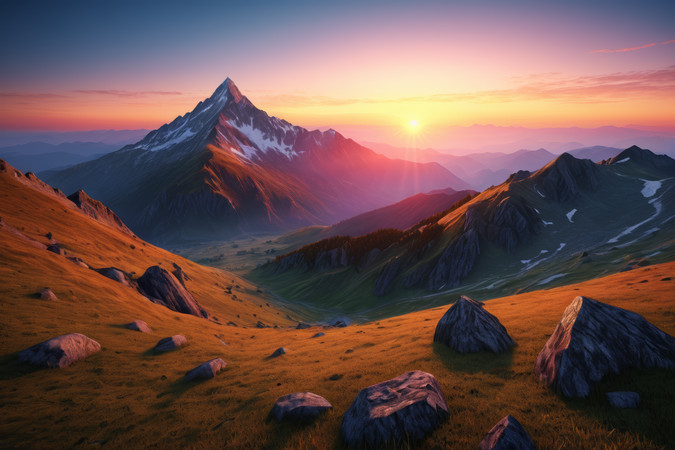 日落山脉高清图片 日落山脉高清图片