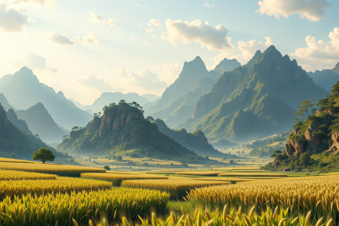 山谷中山脉和草地有几棵树高清图片 山谷中山脉和草地有几棵树高清图片