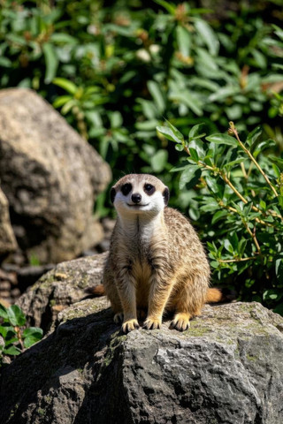 一只小猫鼬坐在阳光下的岩石上高清图片 一只小猫鼬坐在阳光下的岩石上高清图片