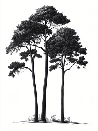 灰色画大树