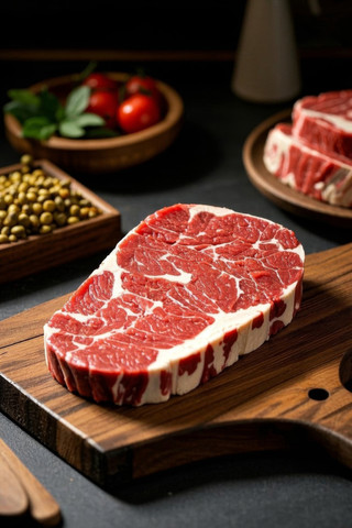 切菜板上一块肉特写高清图片
