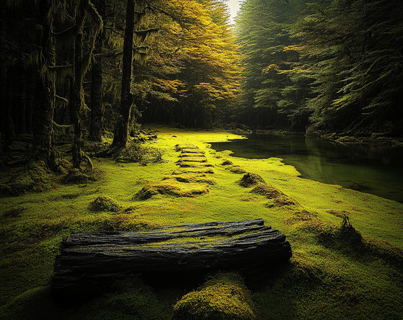 森林中的苔藓小径与倒木 森林中的苔藓小径与倒木