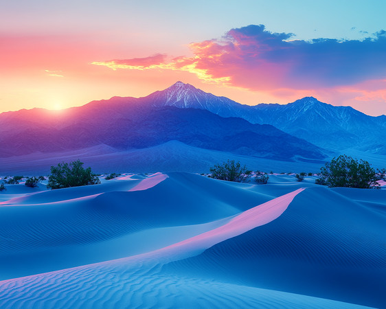 沙漠之巅的日落与山脉 沙漠之巅的日落与山脉