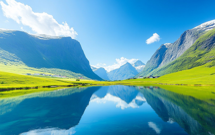 山间倒影宁静湖畔的翠绿山谷 山间倒影宁静湖畔的翠绿山谷